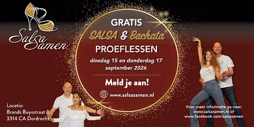 Gratis proeflessen Salsa & Bachata  dinsdag 15 en donderdag 17 september — Uitgaan in Dordrecht